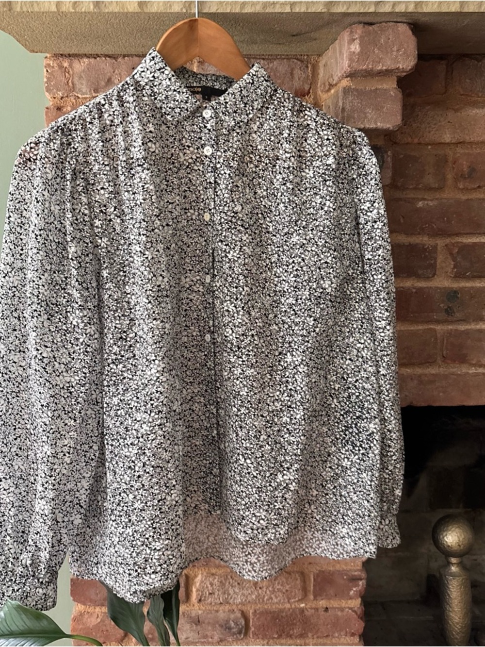 Maje Black & White Floral Button-Up Blouse
